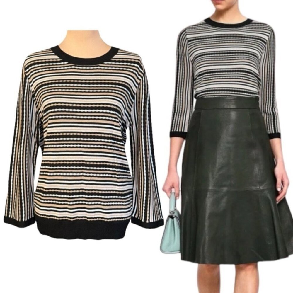 NWT Kate Spade Striped Sweater Sz.XL Black Cream Striped Crewneck Boho Preppy